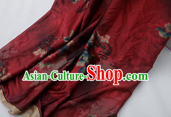 Chinese Traditional Peony Flowers Design Pattern Red Silk Fabric Cheongsam Mulberry Silk Drapery