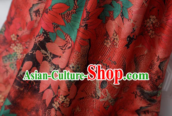 Chinese Traditional Leaf Design Pattern Red Silk Fabric Cheongsam Mulberry Silk Drapery