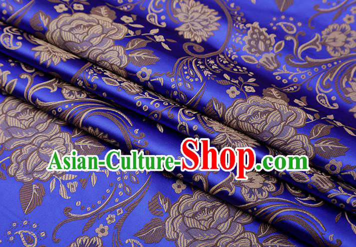 Chinese Traditional Twine Peony Lotus Pattern Royalblue Brocade Fabric Cheongsam Tapestry Drapery