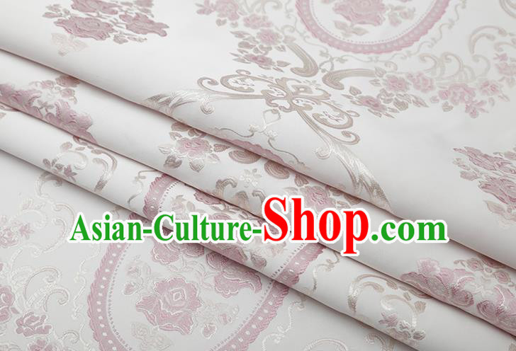 Chinese Traditional Jacquard Flowers Pattern White Brocade Fabric Cheongsam Satin Tapestry Drapery