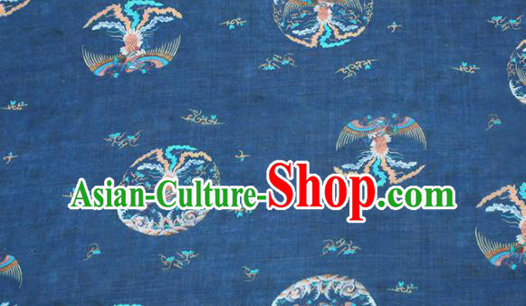 Chinese Traditional Phoenix Design Pattern Navy Ramie Fabric Cheongsam Ramee Drapery