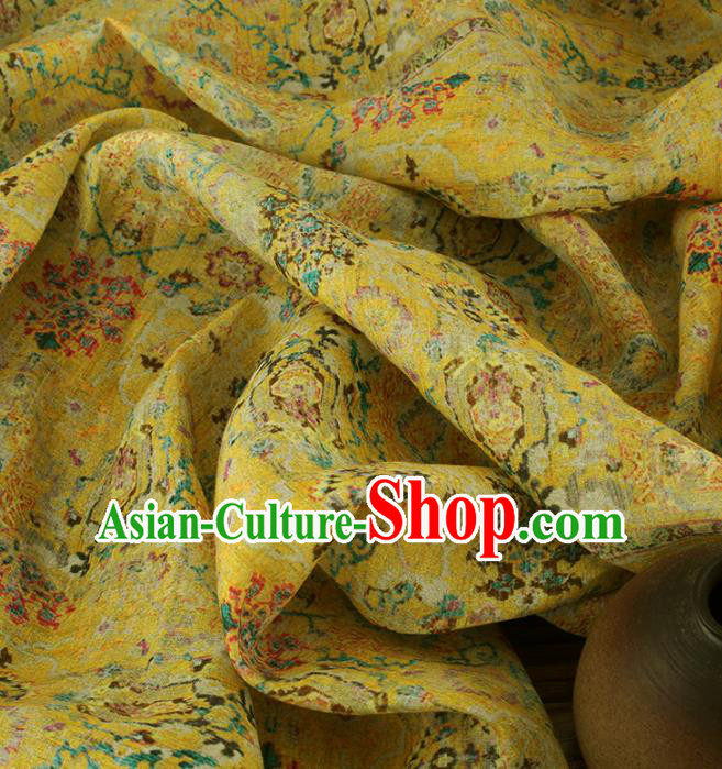 Chinese Traditional Begonia Design Pattern Yellow Ramie Fabric Cheongsam Ramee Drapery