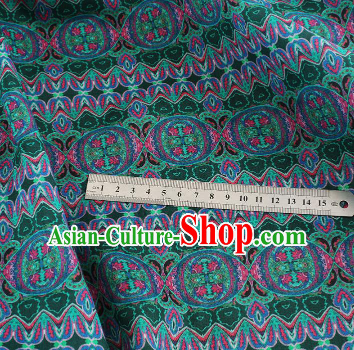 Chinese Traditional Flowers Design Pattern Deep Green Ramie Fabric Cheongsam Ramee Drapery