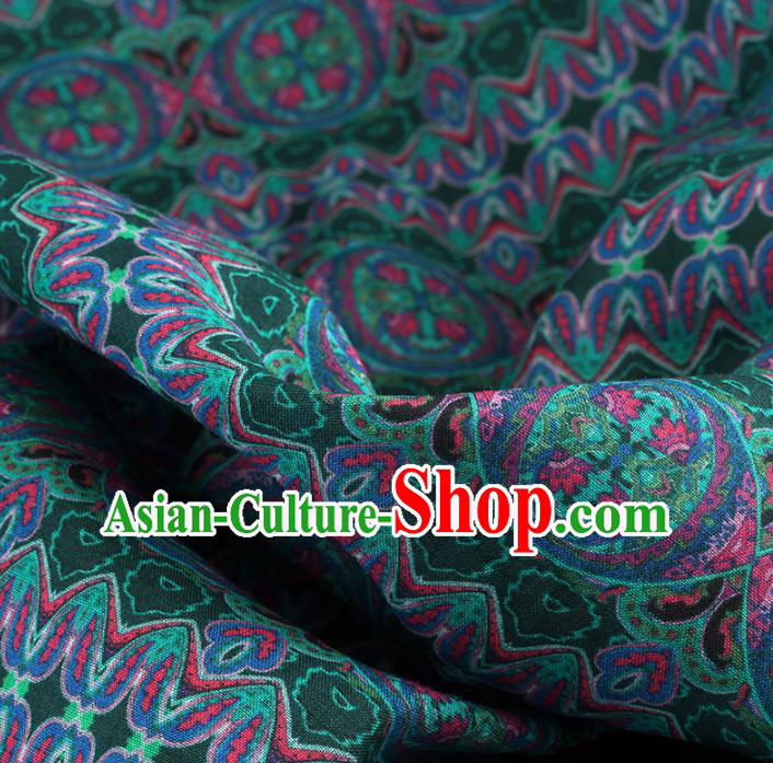 Chinese Traditional Flowers Design Pattern Deep Green Ramie Fabric Cheongsam Ramee Drapery
