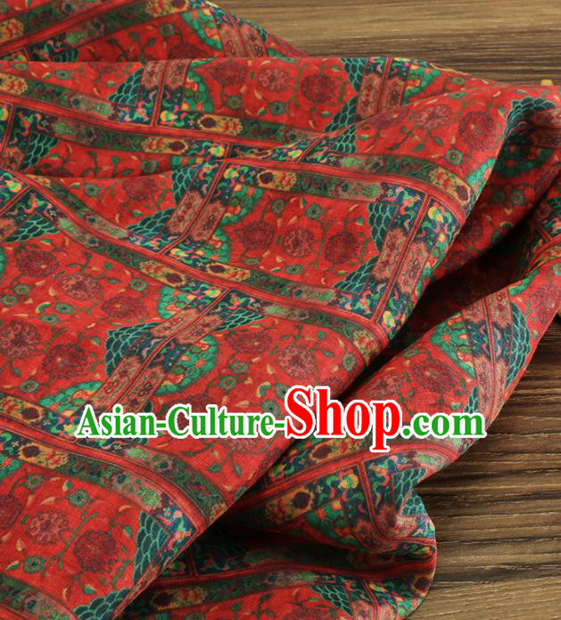 Chinese Traditional Geometric Design Pattern Red Ramie Fabric Cheongsam Ramee Drapery