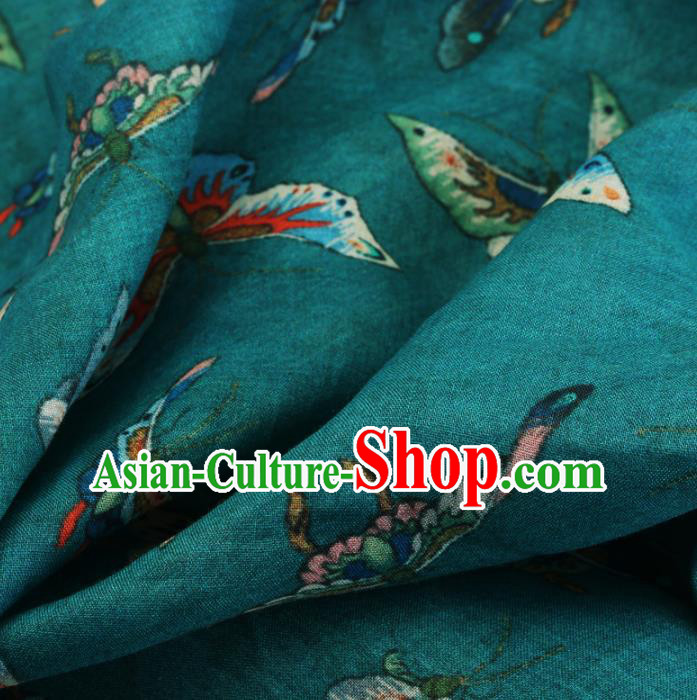 Chinese Traditional Butterfly Design Pattern Green Ramie Fabric Cheongsam Ramee Drapery