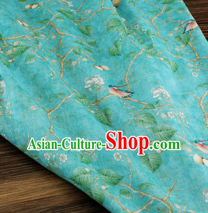 Chinese Traditional Bird Flowers Design Pattern Green Ramie Fabric Cheongsam Ramee Drapery
