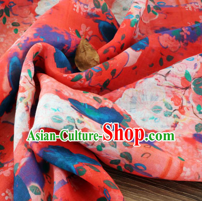 Chinese Traditional Butterfly Flowers Design Pattern Red Ramie Fabric Cheongsam Ramee Drapery