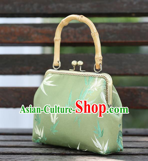 Chinese Traditional Bamboo Pattern Green Brocade Bag Handmade Cheongsam Handbag for Women