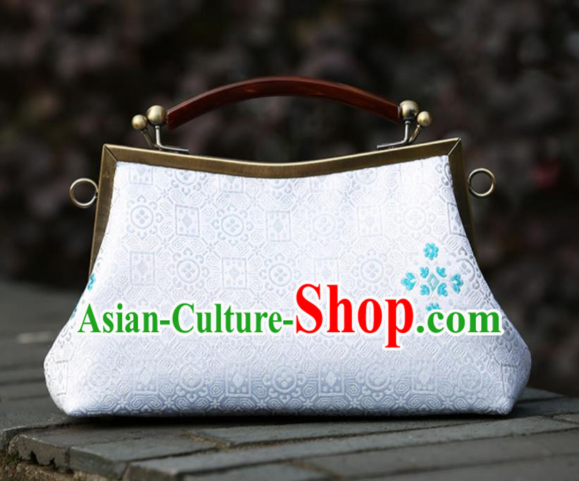 Chinese Traditional Plum Pattern White Brocade Bag Handmade Cheongsam Handbag for Women