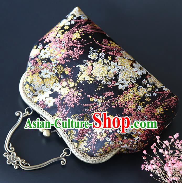 Chinese Traditional Fragrans Pattern Black Brocade Bag Handmade Cheongsam Handbag for Women