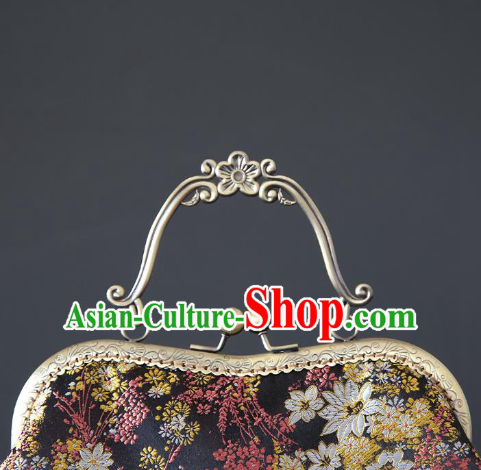 Chinese Traditional Fragrans Pattern Black Brocade Bag Handmade Cheongsam Handbag for Women