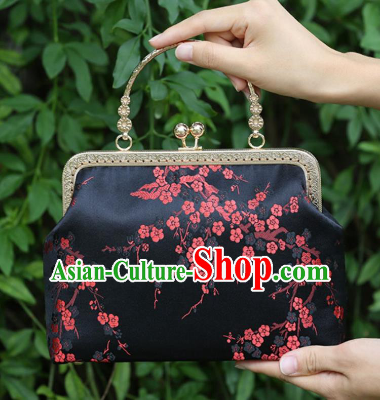 Chinese Traditional Plum Blossom Pattern Black Brocade Bag Handmade Cheongsam Handbag for Women