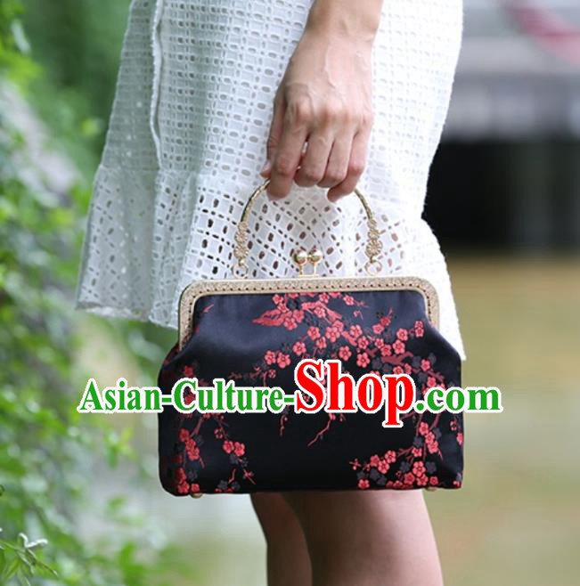 Chinese Traditional Plum Blossom Pattern Black Brocade Bag Handmade Cheongsam Handbag for Women