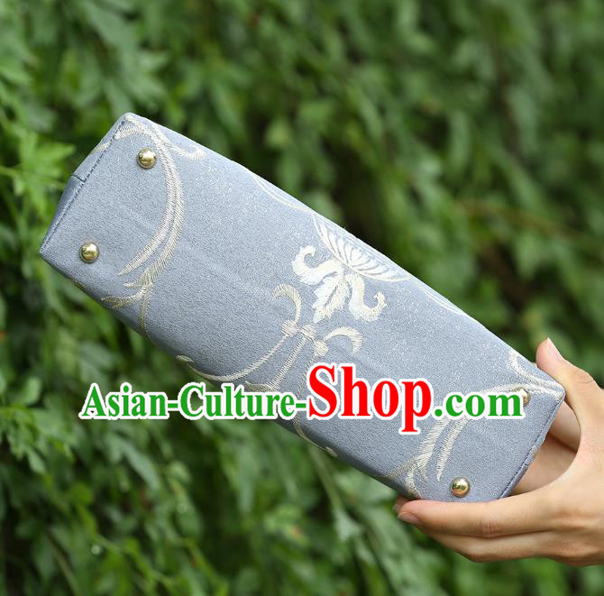 Chinese Traditional Embroidered Flowers Pattern Blue Bag Handmade Cheongsam Handbag for Women