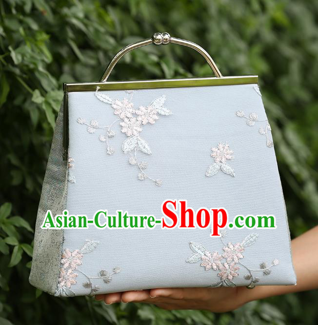 Chinese Traditional Embroidered Daisy Pattern Light Blue Bag Handmade Cheongsam Handbag for Women