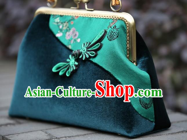 Chinese Traditional Plum Blossom Pattern Green Brocade Bag Handmade Cheongsam Silk Handbag for Women
