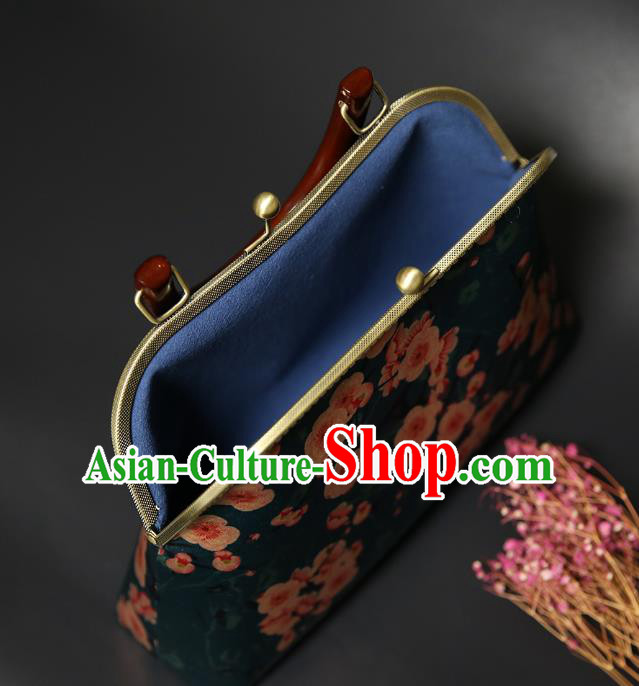 Chinese Traditional Plum Pattern Deep Green Brocade Bag Handmade Cheongsam Silk Handbag for Women