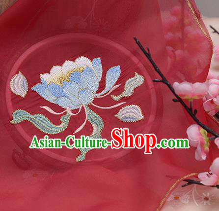 Chinese Traditional Embroidered Epiphyllum Wine Red Cloth Applique Accessories Embroidery Patch