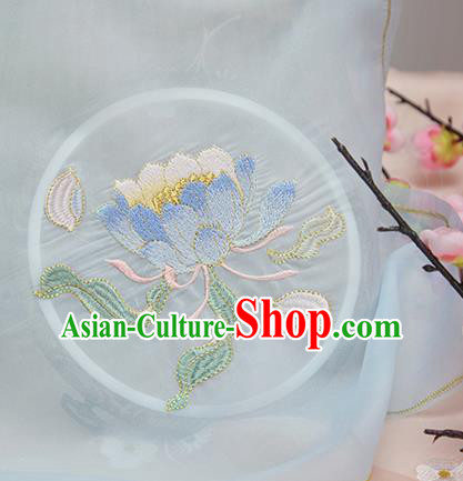Chinese Traditional Embroidered Epiphyllum Light Blue Cloth Applique Accessories Embroidery Patch