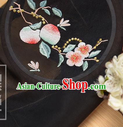 Chinese Traditional Embroidered Peach Flower Black Chiffon Applique Accessories Embroidery Patch