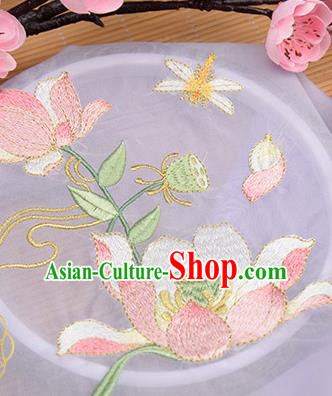 Chinese Traditional Embroidered Lotus Lilac Chiffon Applique Accessories Embroidery Patch