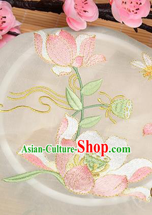 Chinese Traditional Embroidered Lotus Beige Chiffon Applique Accessories Embroidery Patch