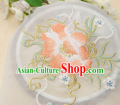 Chinese Traditional Embroidered Floral White Chiffon Applique Accessories Embroidery Patch