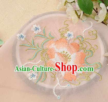 Chinese Traditional Embroidered Floral Pink Chiffon Applique Accessories Embroidery Patch