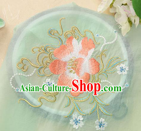 Chinese Traditional Embroidered Floral Green Chiffon Applique Accessories Embroidery Patch