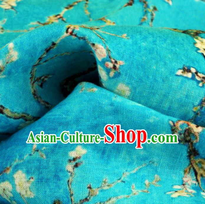 Chinese Traditional Pear Flowers Design Pattern Blue Ramie Fabric Cheongsam Ramee Drapery
