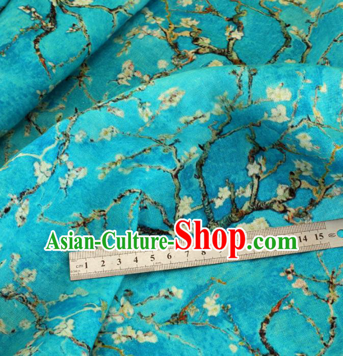 Chinese Traditional Pear Flowers Design Pattern Blue Ramie Fabric Cheongsam Ramee Drapery