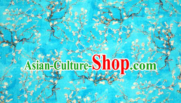 Chinese Traditional Pear Flowers Design Pattern Blue Ramie Fabric Cheongsam Ramee Drapery