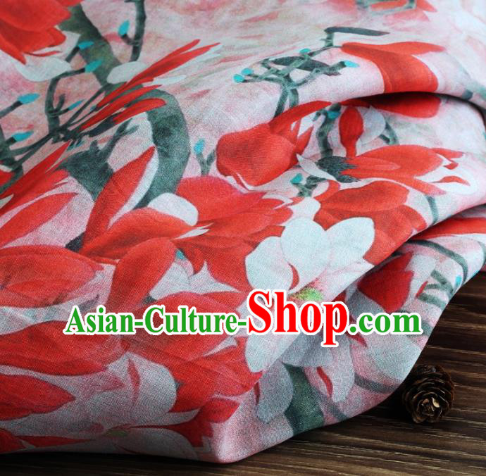 Chinese Traditional Mangnolia Design Pattern Pink Ramie Fabric Cheongsam Ramee Drapery