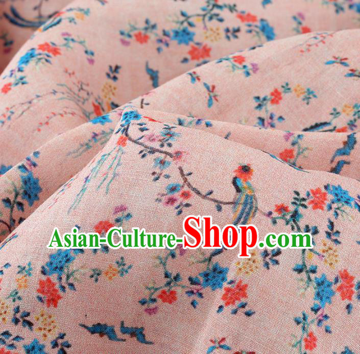 Chinese Traditional Flowers Birds Design Pattern Pink Ramie Fabric Cheongsam Ramee Drapery