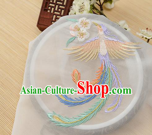 Chinese Traditional Embroidered Phoenix White Chiffon Applique Accessories Embroidery Patch