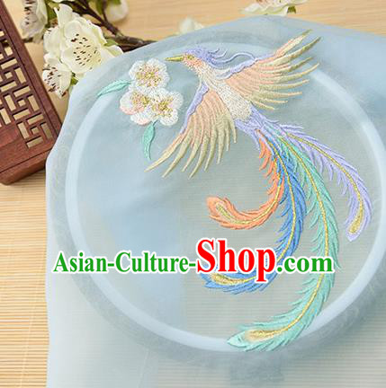 Chinese Traditional Embroidered Phoenix Light Blue Chiffon Applique Accessories Embroidery Patch