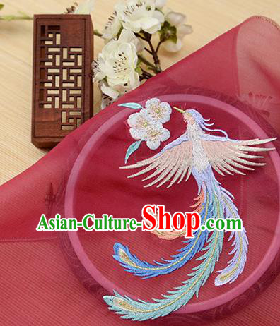 Chinese Traditional Embroidered Phoenix Red Chiffon Applique Accessories Embroidery Patch