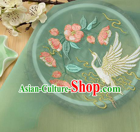 Chinese Traditional Embroidered Egret Begonia Green Chiffon Applique Accessories Embroidery Patch