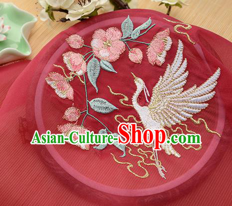 Chinese Traditional Embroidered Egret Begonia Red Chiffon Applique Accessories Embroidery Patch