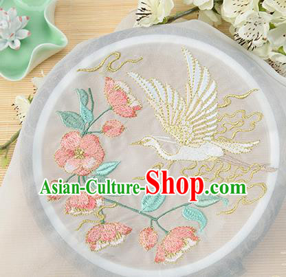 Chinese Traditional Embroidered Egret Begonia White Chiffon Applique Accessories Embroidery Patch