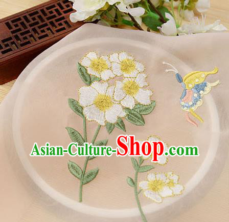 Chinese Traditional Embroidered Butterfly Flower Orange Chiffon Applique Accessories Embroidery Patch