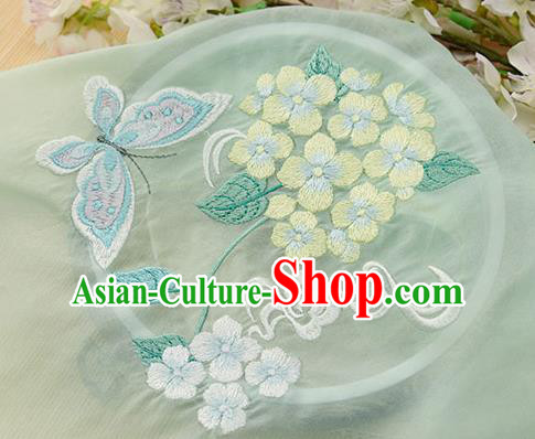 Chinese Traditional Embroidered Hydrangea Butterfly Light Green Chiffon Applique Accessories Embroidery Patch