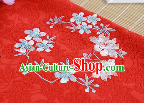 Chinese Traditional Embroidered Plum Lotus Red Silk Applique Accessories Embroidery Patch