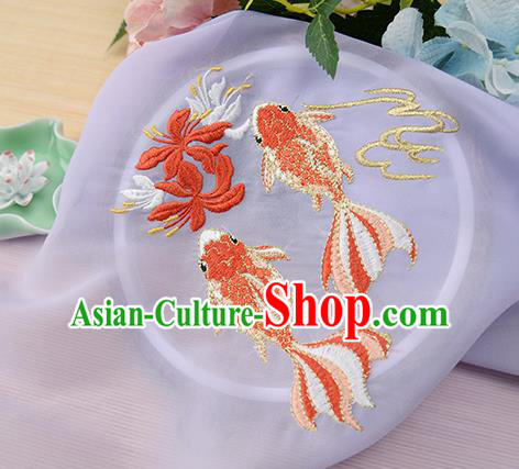 Chinese Traditional Embroidered Goldfish Lilac Chiffon Applique Accessories Embroidery Patch