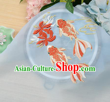 Chinese Traditional Embroidered Goldfish Light Blue Chiffon Applique Accessories Embroidery Patch