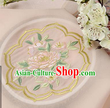Chinese Traditional Embroidered Peony Light Pink Chiffon Applique Accessories Embroidery Patch