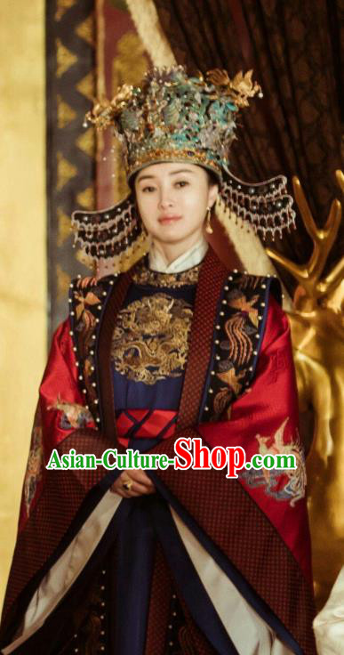 Chinese Ancient Crown Princess Embroidered Dress Drama Empress of the Ming Dynasty Dauphine Replica Costumes and Headpiece for Women