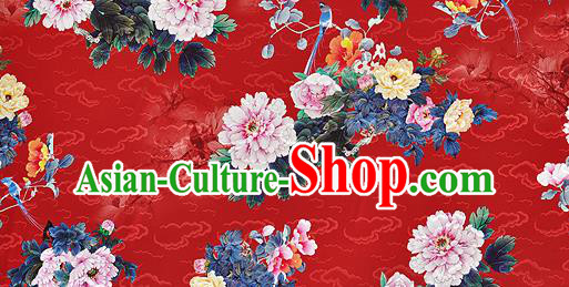 Chinese Classical Peony Pattern Design Red Silk Fabric Asian Traditional Hanfu Mulberry Silk Material