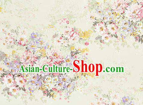 Chinese Classical Flower Pattern Design Light Yellow Silk Fabric Asian Traditional Hanfu Mulberry Silk Material